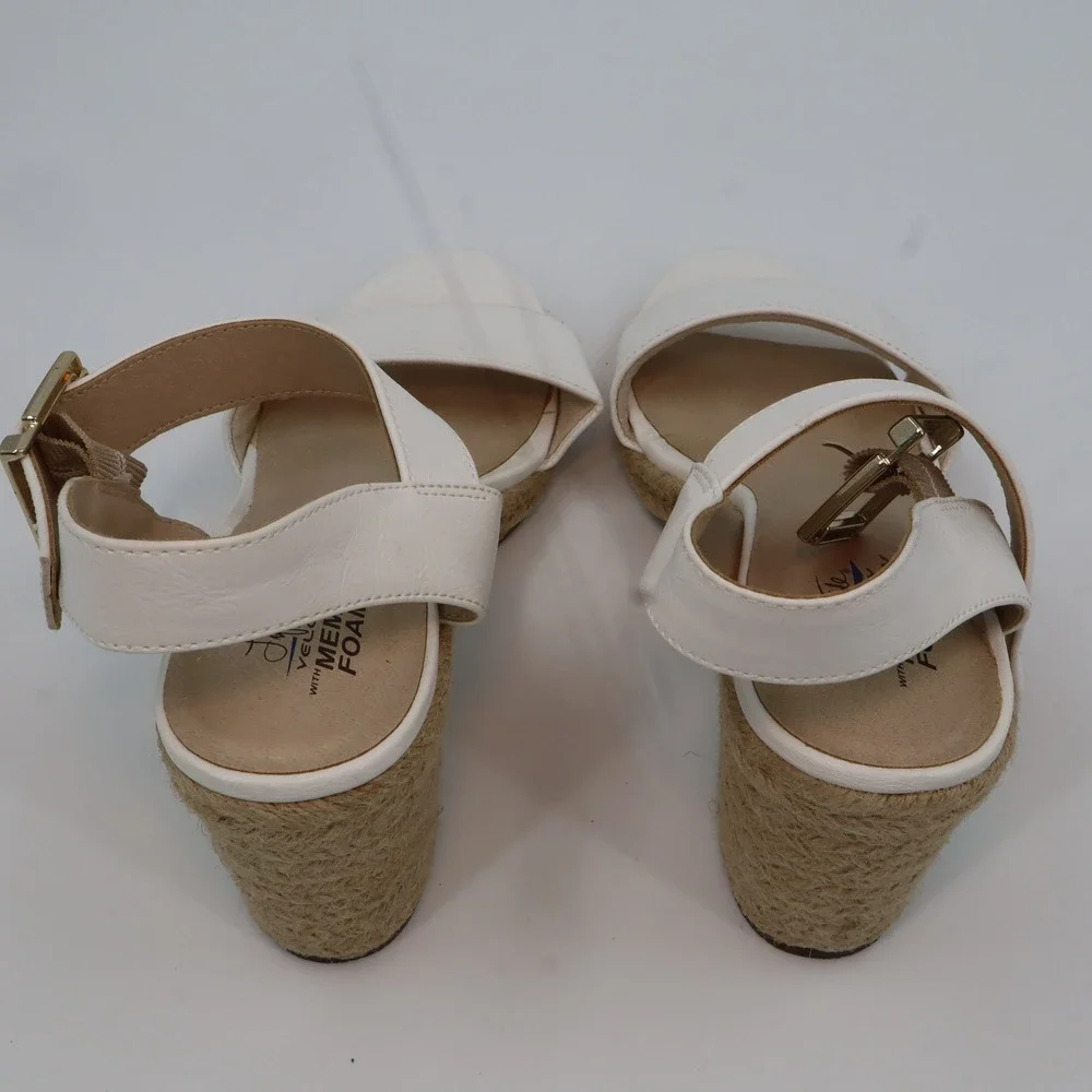LifeStride Espadrille Wedge Sandals Womens 9.5 White Faux‎ Leather Ankle Strap